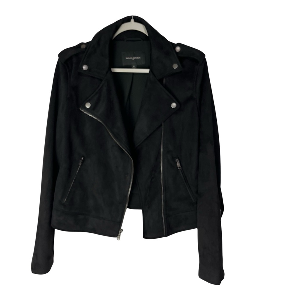 BANANA REPUBLIC Women's Black Vegan Suede Moto Jacket SZ M NWOT *Sold Out*